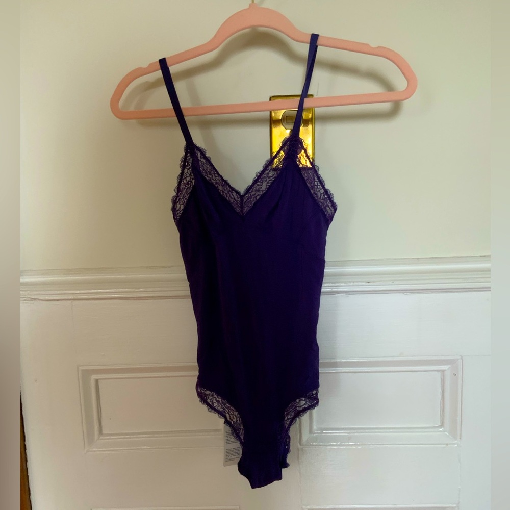 ERES Paris Purple Lace Trim Bodysuit US 6 FR 38 NWT